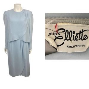 1980s Ice Blue Miss Elliette Dress Mother of Bride Dress / Women’s Medium *
